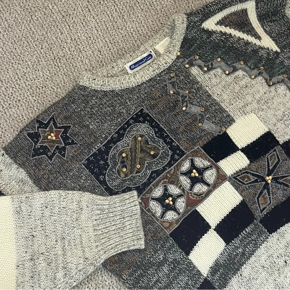 Vintage 90s Mariea Kim embroidered wool blend sweater grey women’s size M medium - Picture 2 of 9